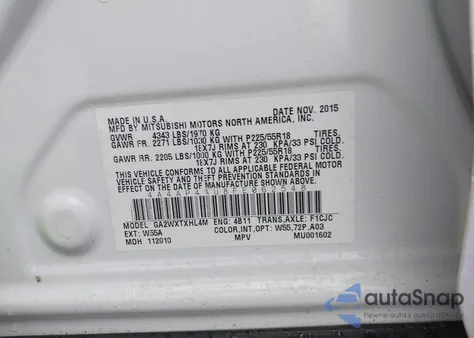 2015 Mitsubishi Outlander Sport Se from USA, damaged, VIN 4A4AP4AU8FE062548